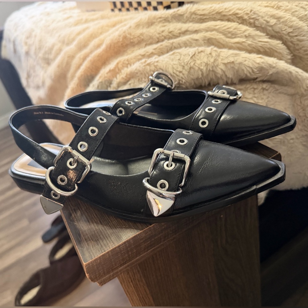 Dolce Vita Black Buckle Slingback Flats